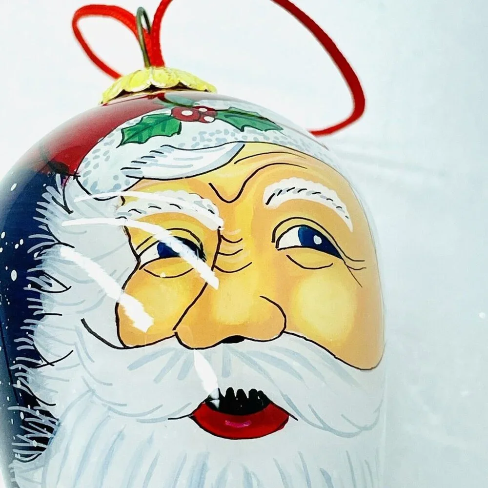 Vintage Handmade Blown Glass Christmas Ornament Santa Claus  Red Blue White
